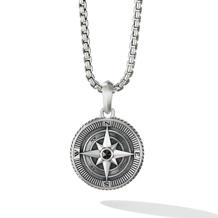 Maritime Compass Amulet in Sterling Silver with Center Black Diamond - David Yurman- Diamond Cellar