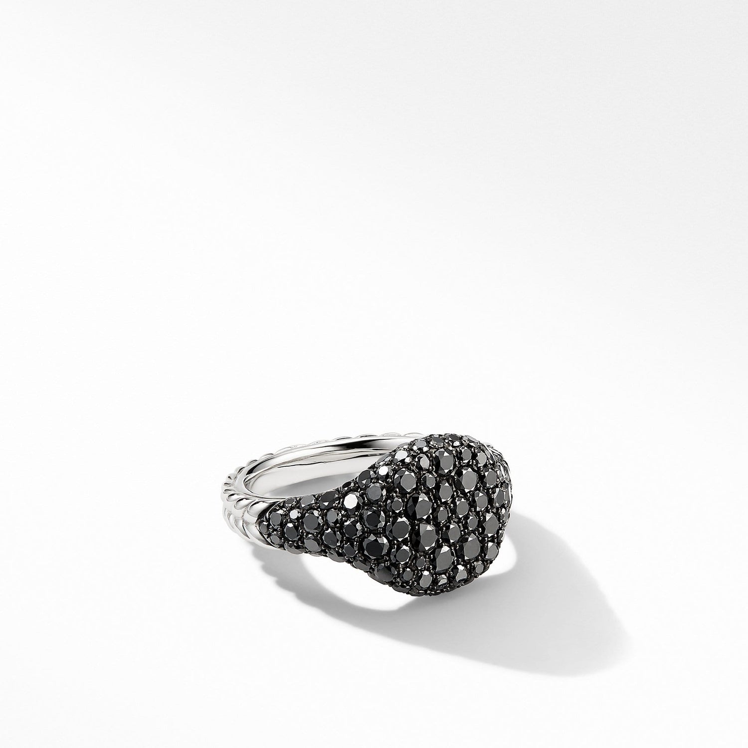 Mini Chevron Pinky Ring in 18K White Gold with Pave Black Diamonds - David Yurman- Diamond Cellar