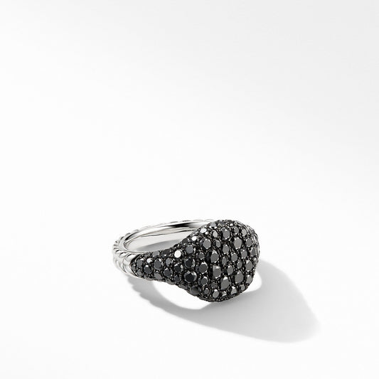 Mini Chevron Pinky Ring in 18K White Gold with Pave Black Diamonds - David Yurman- Diamond Cellar