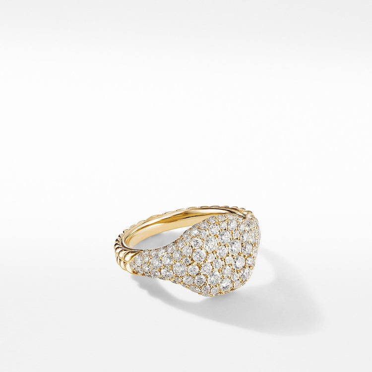 Mini Chevron Pinky Ring in 18K Yellow Gold with Pave Diamonds - David Yurman- Diamond Cellar