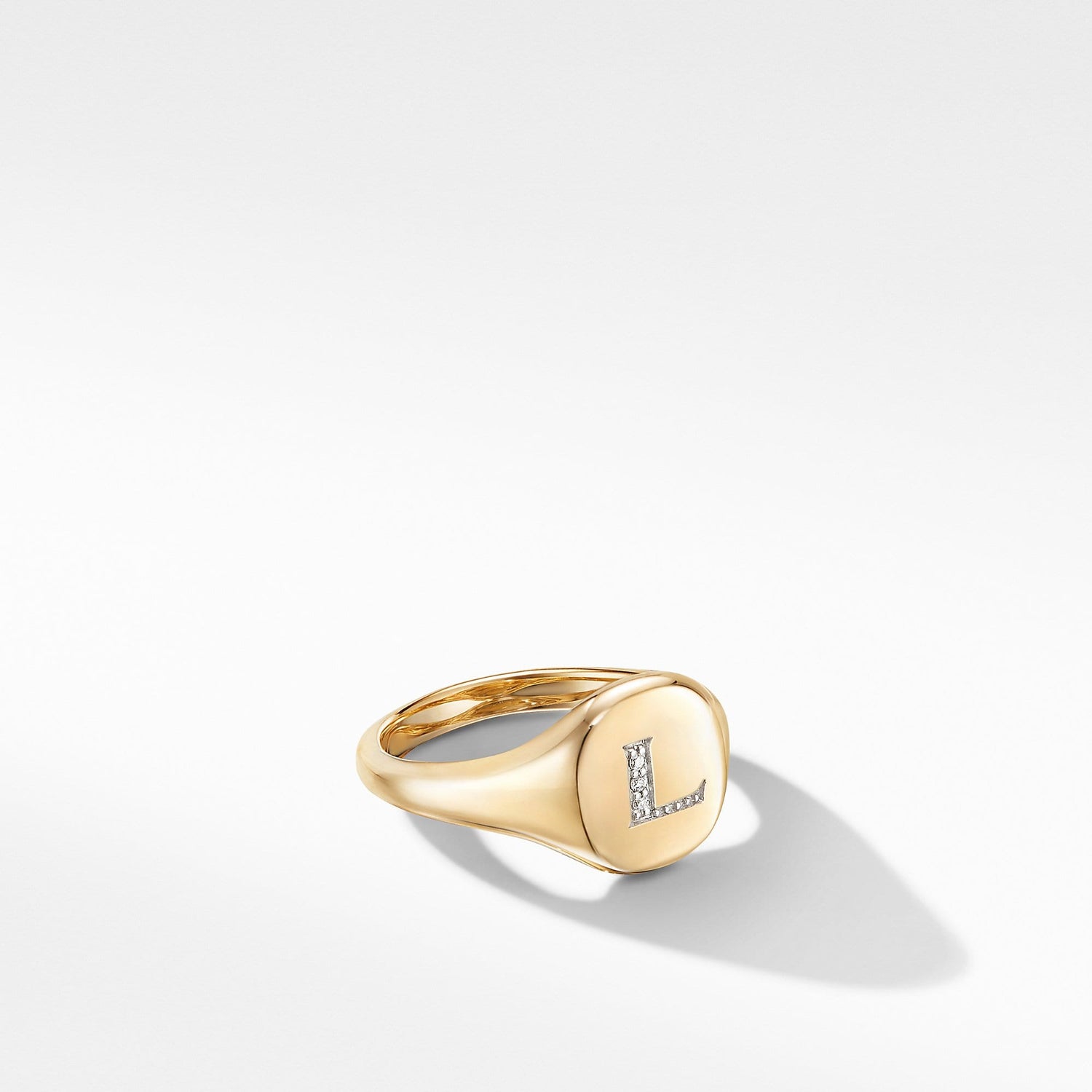 Mini DY Initial Pinky Ring in 18K Yellow Gold with Diamonds - David Yurman- Diamond Cellar