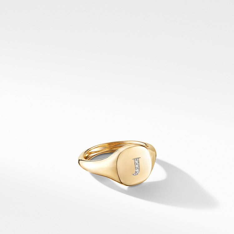 Mini DY Initial Pinky Ring in 18K Yellow Gold with Diamonds - David Yurman- Diamond Cellar