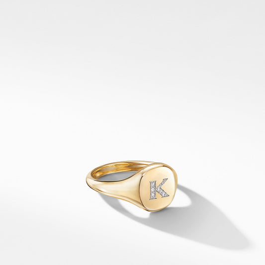Mini DY Initial Pinky Ring in 18K Yellow Gold with Diamonds - David Yurman- Diamond Cellar