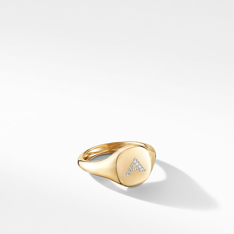 Mini DY Initial Pinky Ring in 18K Yellow Gold with Diamonds - David Yurman- Diamond Cellar