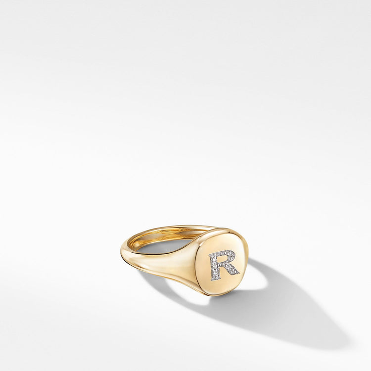 Mini DY Initial Pinky Ring in 18K Yellow Gold with Diamonds - David Yurman- Diamond Cellar