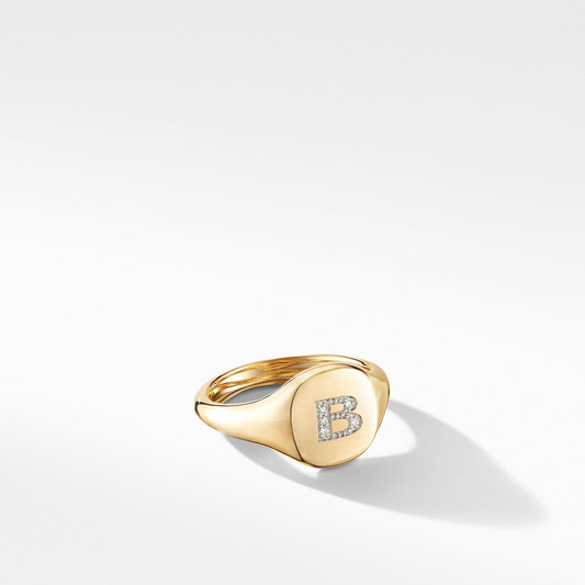 Mini DY Initial Pinky Ring in 18K Yellow Gold with Diamonds - David Yurman- Diamond Cellar