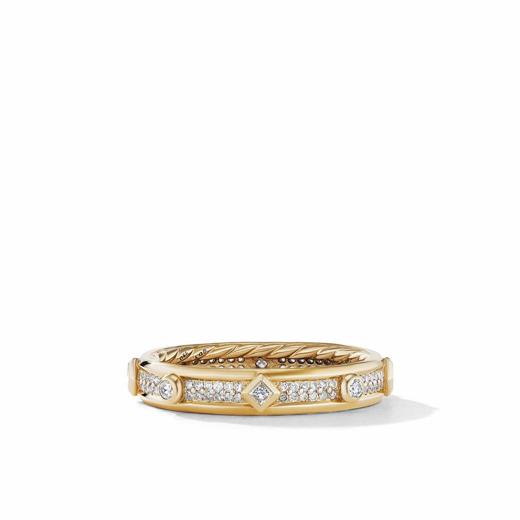 Modern Renaissance Band Ring in 18K Yellow Gold with Full Pave Diamonds - David Yurman- Diamond Cellar