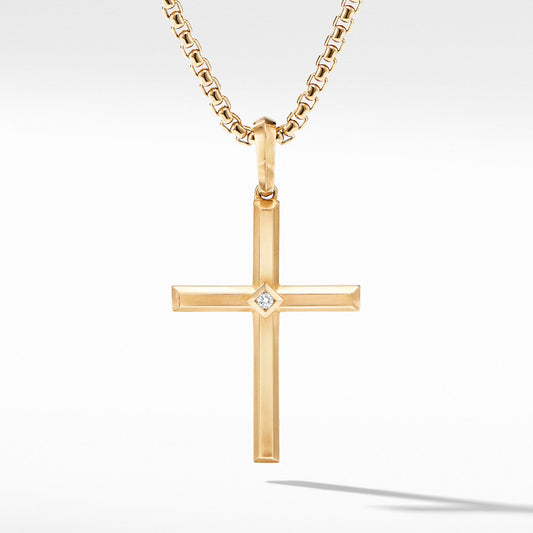 Modern Renaissance Cross Pendant in 18K Yellow Gold with Center Diamond - David Yurman- Diamond Cellar