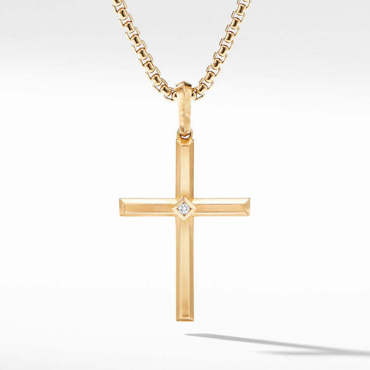 Modern Renaissance Cross Pendant in 18K Yellow Gold with Center Diamond - David Yurman- Diamond Cellar