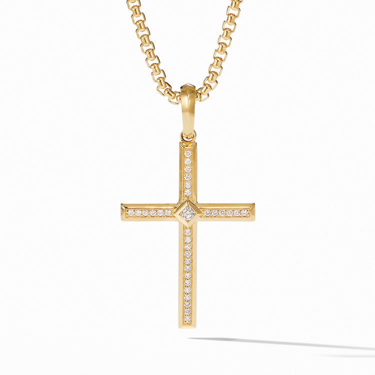 Modern Renaissance Cross Pendant in 18K Yellow Gold with Diamonds - David Yurman- Diamond Cellar
