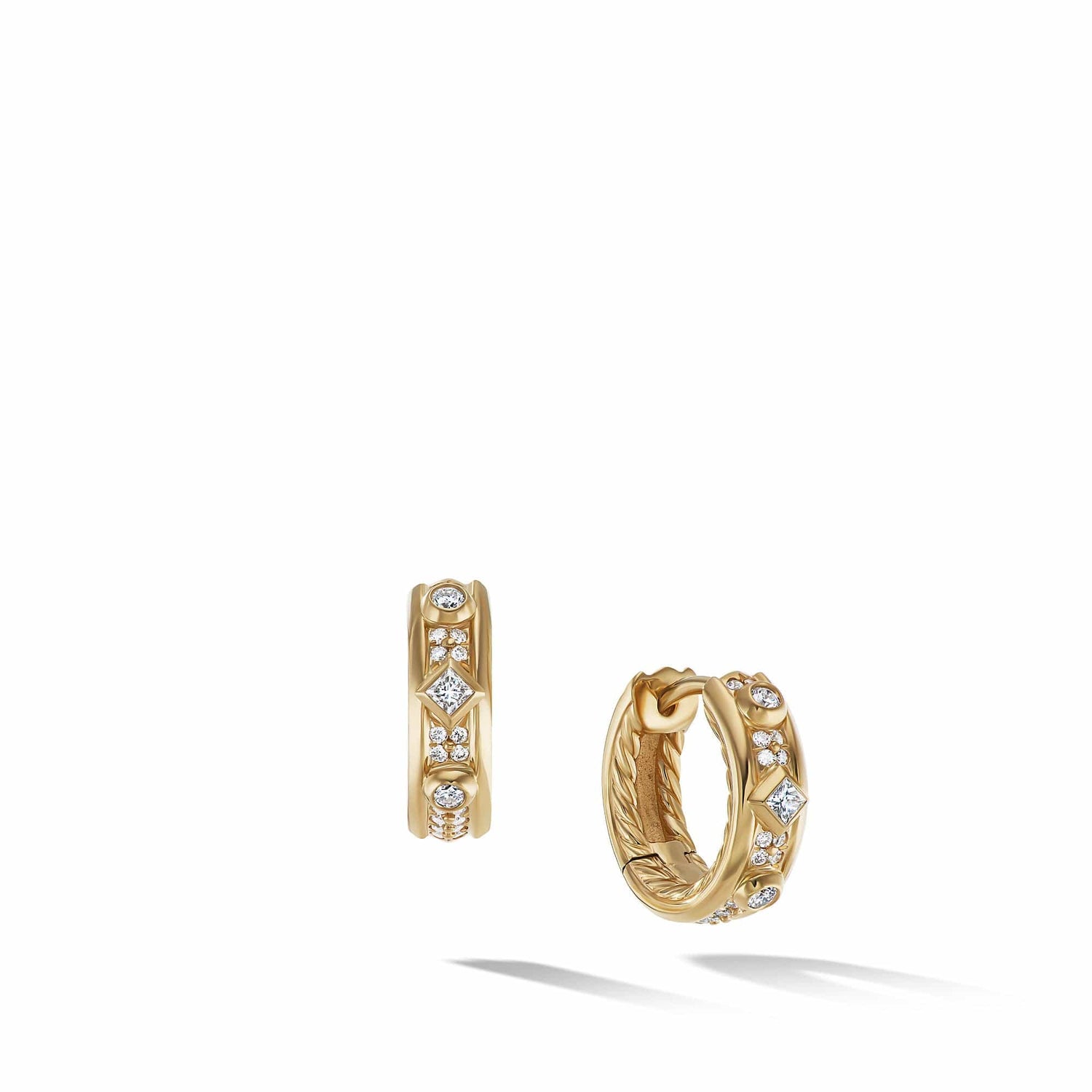 Modern Renaissance Huggie Hoop Earrings in 18K Yellow Gold with Full Pave Diamonds - David Yurman- Diamond Cellar