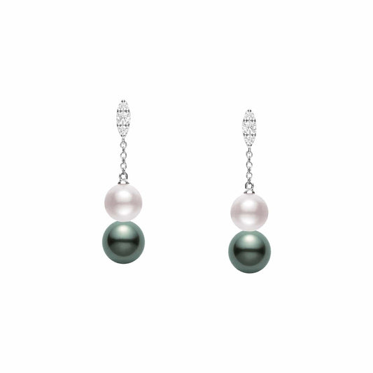 Morning Dew Akoya and Black South Sea Pearl Earrings with Diamonds - Mikimoto- Diamond Cellar