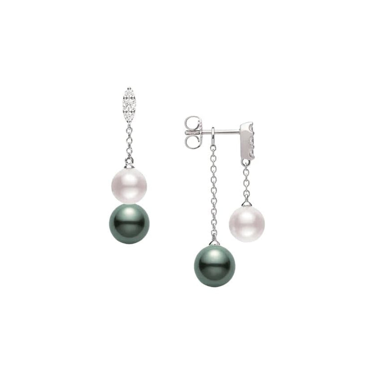 Morning Dew Akoya and Black South Sea Pearl Earrings with Diamonds - Mikimoto- Diamond Cellar