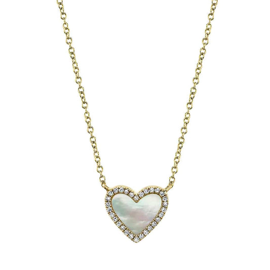 Mother of Pearl Heart Necklace with Diamonds - Shy Creation- Diamond Cellar