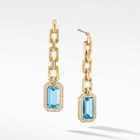 Novella Chain Drop Earrings in 18K Yellow Gold with Blue Topaz and Diamonds - David Yurman- Diamond Cellar