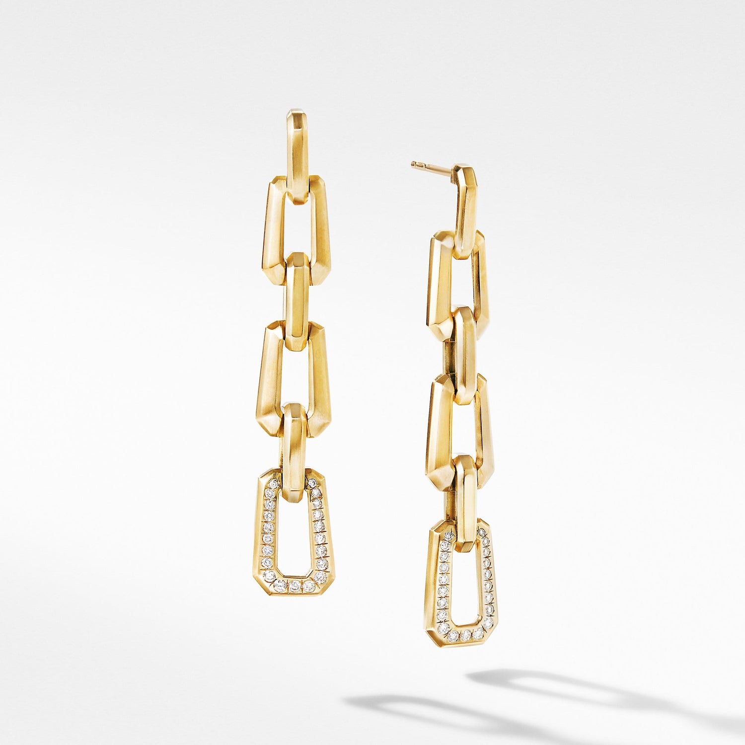 Novella Chain Link Drop Earrings in 18K Yellow Gold with Pave Diamonds - David Yurman- Diamond Cellar
