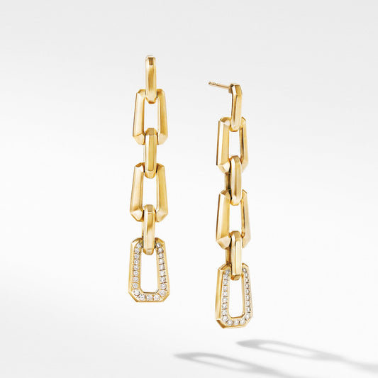 Novella Chain Link Drop Earrings in 18K Yellow Gold with Pave Diamonds - David Yurman- Diamond Cellar