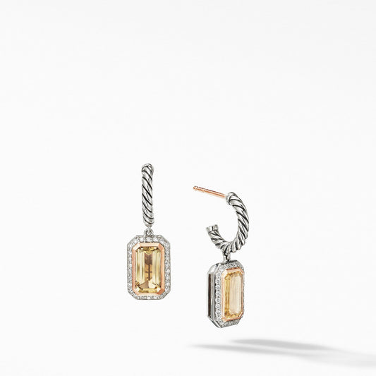 Novella Drop Earrings with Champagne Citrine, Pave Diamonds and 18K Rose Gold - David Yurman- Diamond Cellar