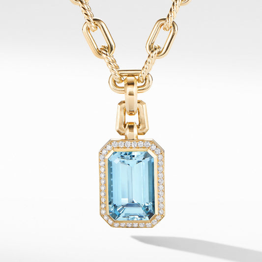 Novella Pendant in 18K Yellow Gold with Blue Topaz and Diamonds - David Yurman- Diamond Cellar