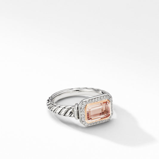 Novella Ring with Morganite, Pave Diamonds and 18K Rose Gold - David Yurman- Diamond Cellar