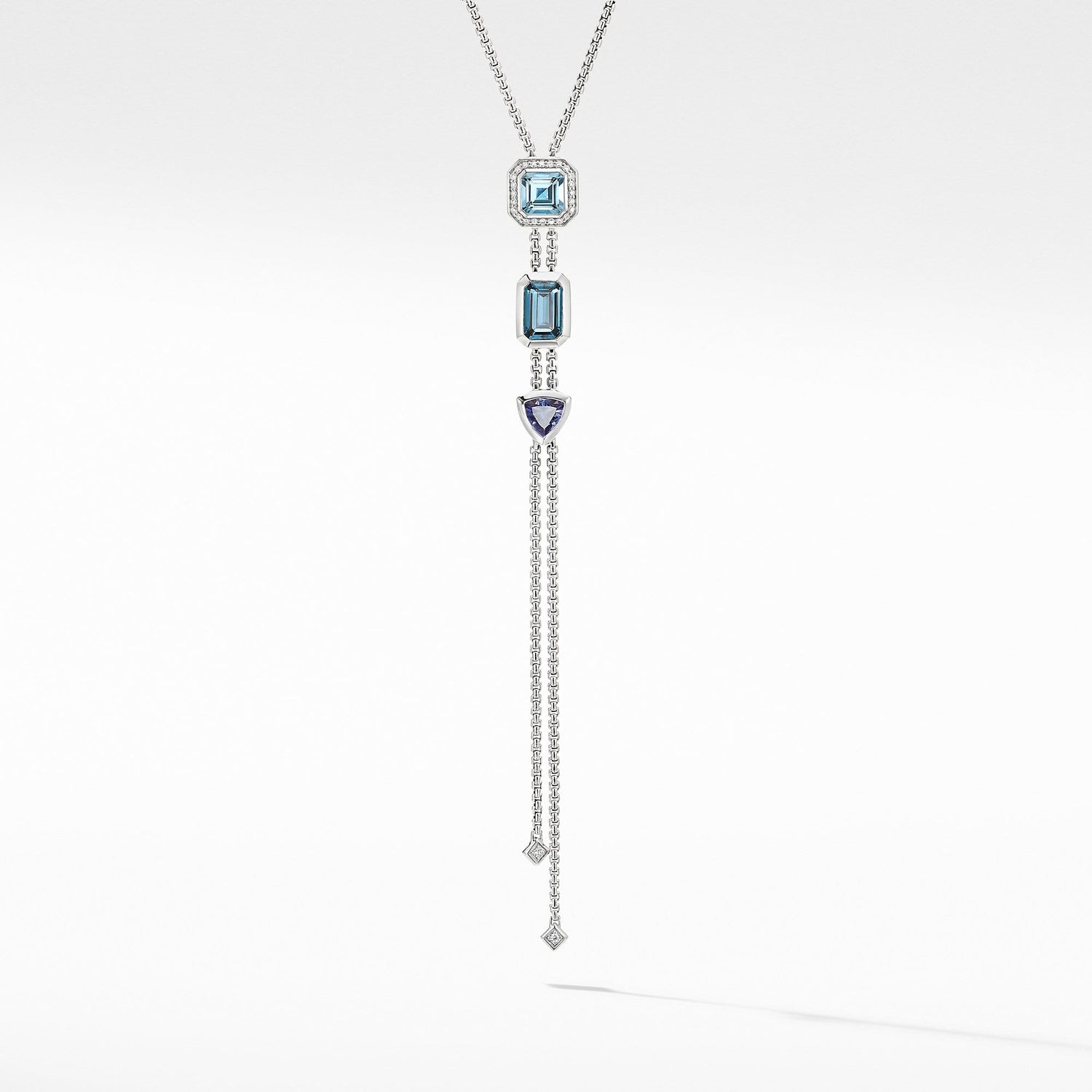Novella Y Necklace with Blue Topaz and Pave Diamonds - David Yurman- Diamond Cellar