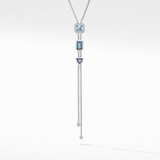 Novella Y Necklace with Blue Topaz and Pave Diamonds - David Yurman- Diamond Cellar