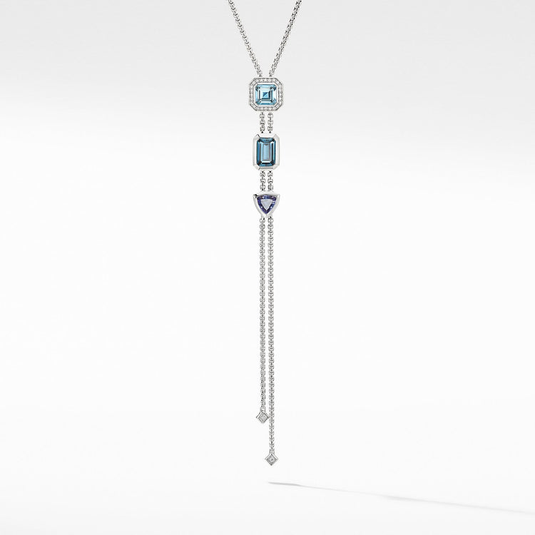 Novella Y Necklace with Blue Topaz and Pave Diamonds - David Yurman- Diamond Cellar