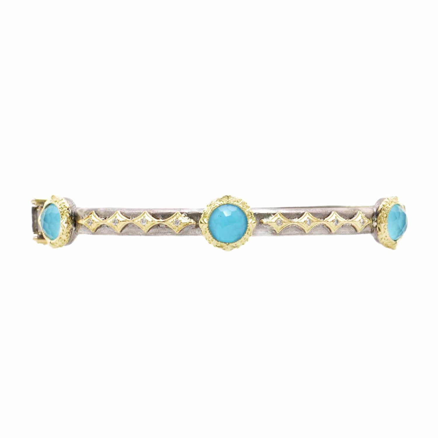 Old World Hinged Bangle with Turquoise Doublets and Diamonds - Armenta- Diamond Cellar