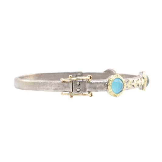 Old World Hinged Bangle with Turquoise Doublets and Diamonds - Armenta- Diamond Cellar