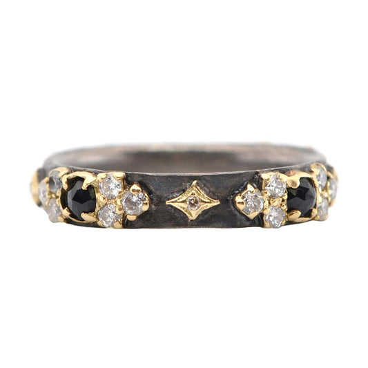 Old World Stackable Ring with Diamonds and Black Sapphires - Armenta- Diamond Cellar