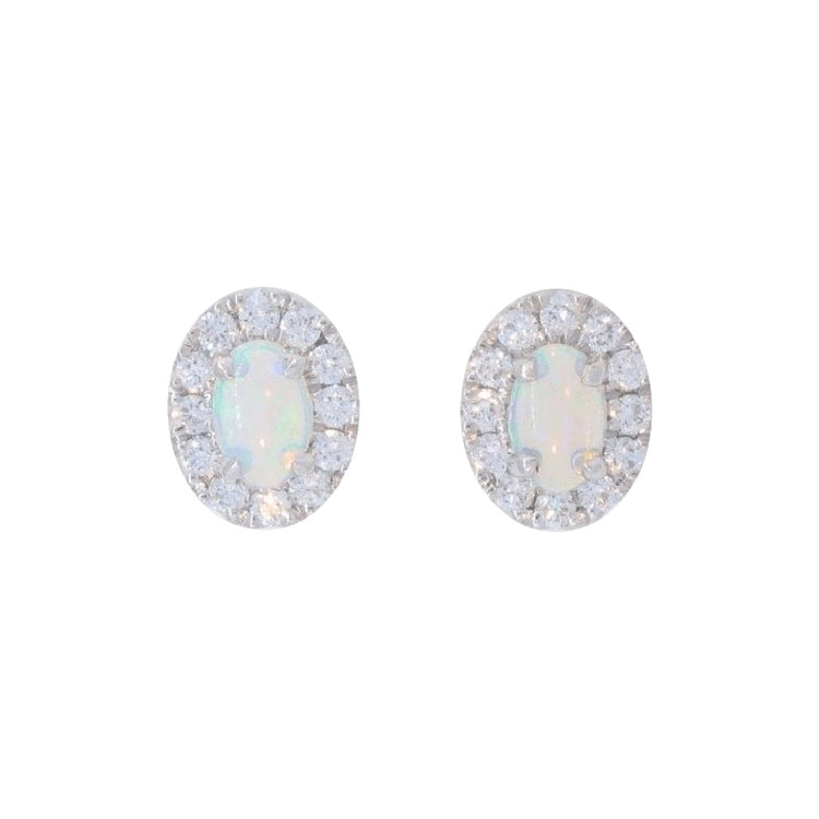 Opal and Diamond Halo Earrings - Diamond Cellar- Diamond Cellar