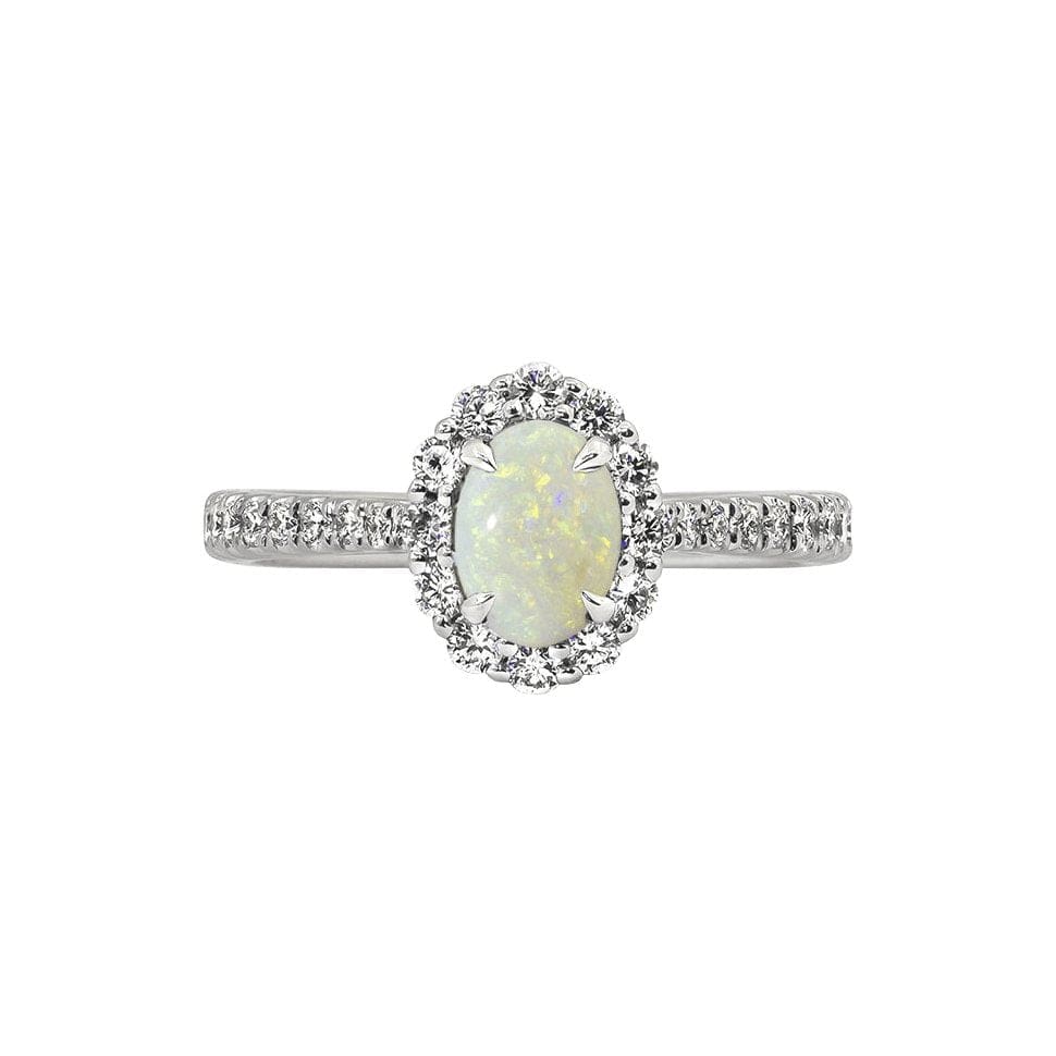 Opal and Diamond Halo Ring - Diamond Cellar- Diamond Cellar