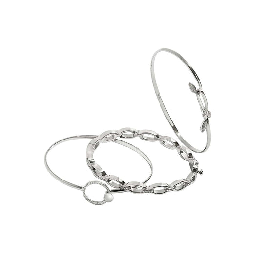 Open Chain Link Diamond Station Bangle Bracelet - Diamond Cellar- Diamond Cellar