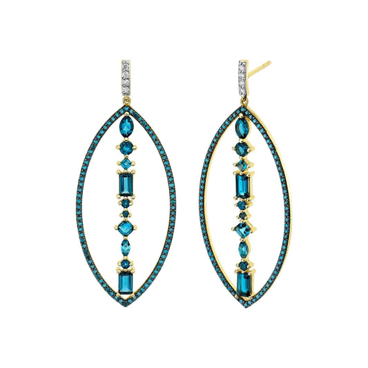 Open Marquise Blue Diamond Earrings with London Blue Topaz - Sloane Street- Diamond Cellar