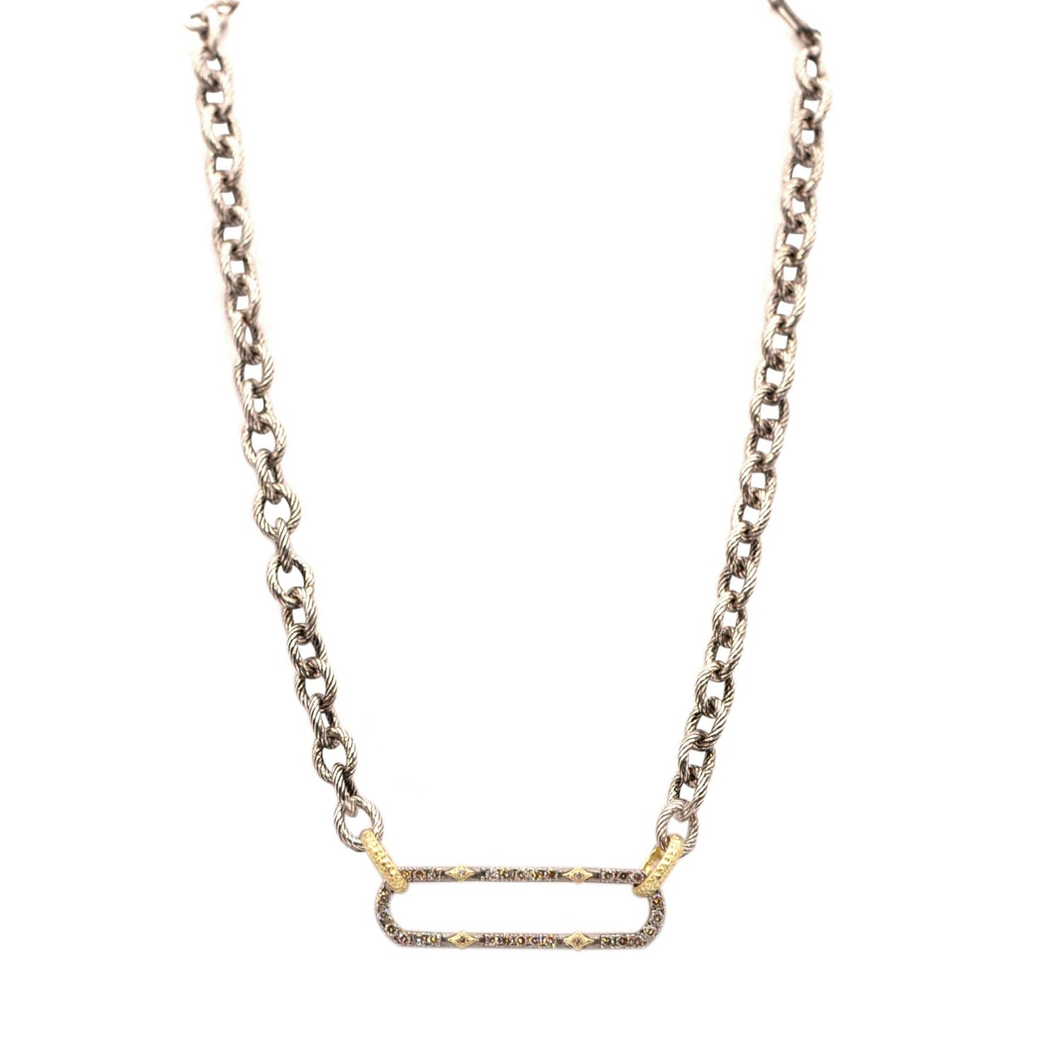 Paperclip Pendant Chain Link Necklace with Champagne Diamonds - Armenta- Diamond Cellar