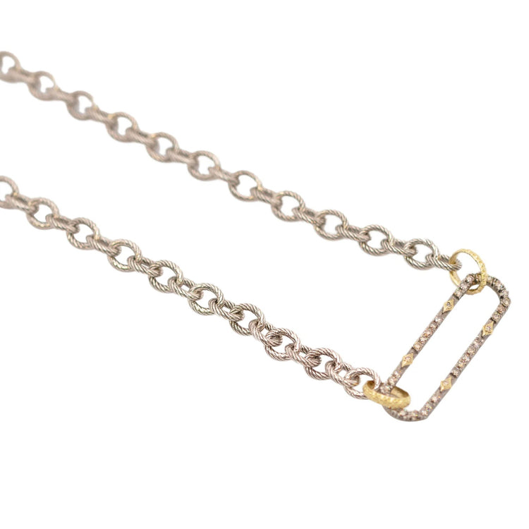 Paperclip Pendant Chain Link Necklace with Champagne Diamonds - Armenta- Diamond Cellar
