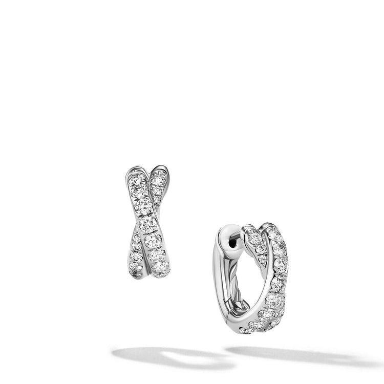 Pave Crossover Hoop Earrings in 18K White Gold with Diamonds - David Yurman- Diamond Cellar