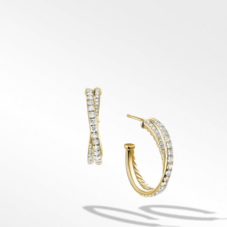 Pave Crossover Hoop Earrings in 18K Yellow Gold with Diamonds - David Yurman- Diamond Cellar