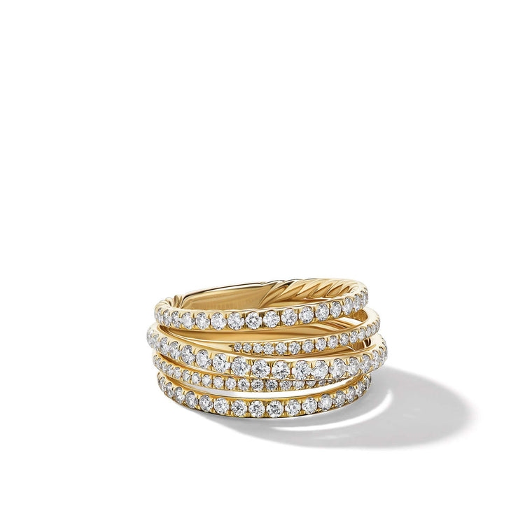 Pave Crossover Ring in 18K Yellow Gold with Diamonds - David Yurman- Diamond Cellar