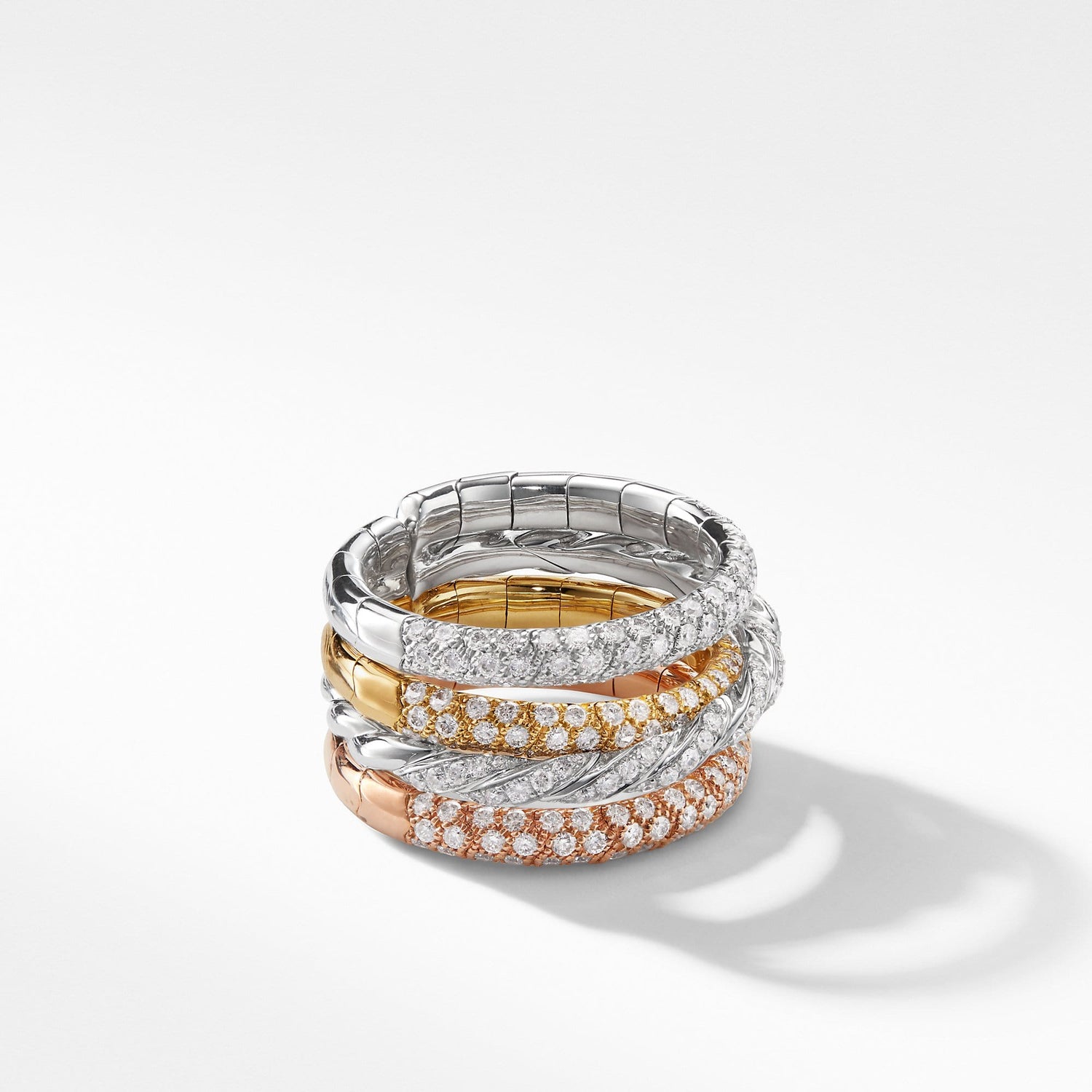 Pavé Flex Four Row Ring with Diamonds in 18K Gold - David Yurman- Diamond Cellar
