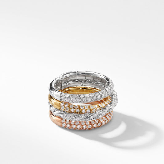 Pavé Flex Four Row Ring with Diamonds in 18K Gold - David Yurman- Diamond Cellar