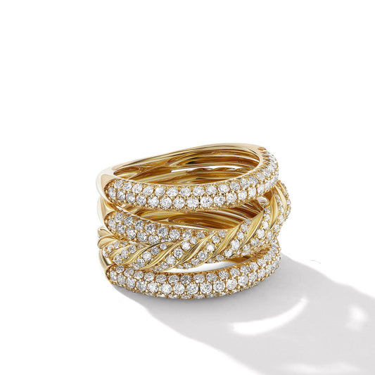 Pave Four Row Ring in 18K Yellow Gold with Diamonds - David Yurman- Diamond Cellar