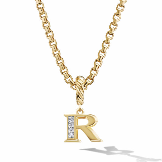 Pave Initial Pendant in 18K Yellow Gold with Diamonds - David Yurman- Diamond Cellar