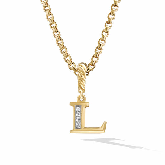 Pave Initial Pendant in 18K Yellow Gold with Diamonds - David Yurman- Diamond Cellar