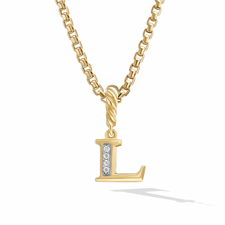 Pave Initial Pendant in 18K Yellow Gold with Diamonds - David Yurman- Diamond Cellar