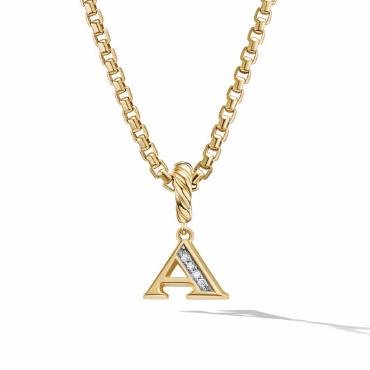 Pave Initial Pendant in 18K Yellow Gold with Diamonds - David Yurman- Diamond Cellar