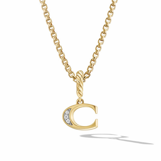 Pave Initial Pendant in 18K Yellow Gold with Diamonds - David Yurman- Diamond Cellar