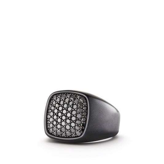 Pave Signet Ring with Black Diamonds and Black Titanium - David Yurman- Diamond Cellar