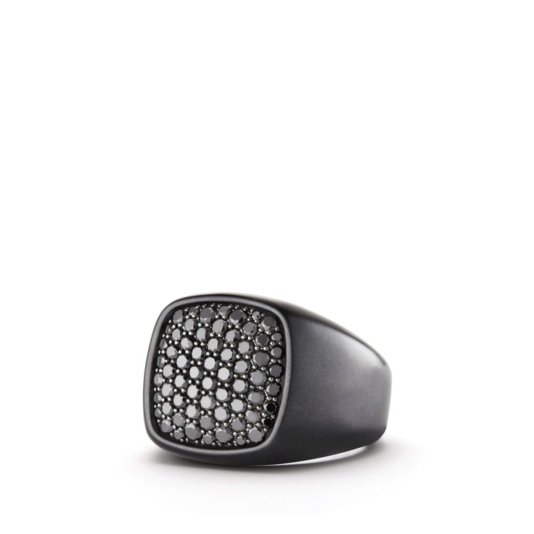 Pave Signet Ring with Black Diamonds and Black Titanium - David Yurman- Diamond Cellar
