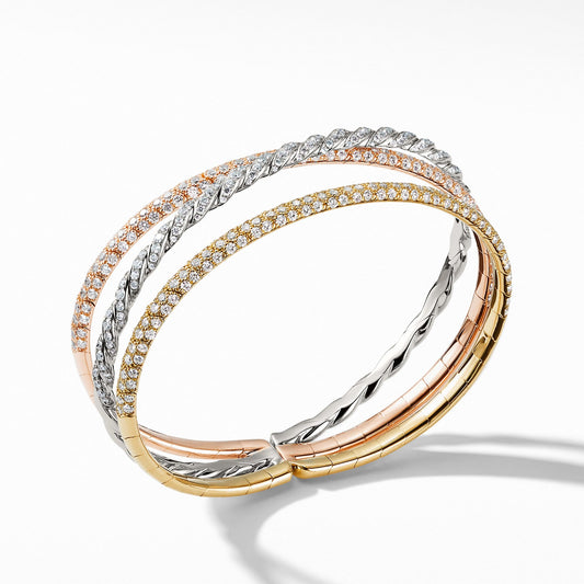 Pav馬ex Three Row Bracelet with Diamonds in 18K Gold - David Yurman- Diamond Cellar